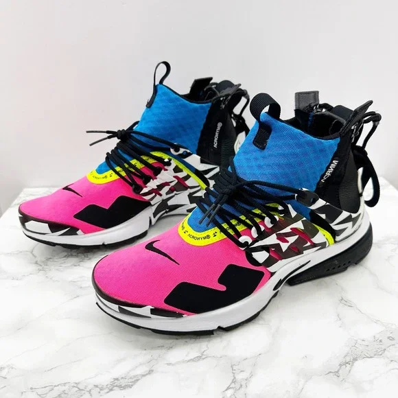 Nike Air Presto Mid Acronym Racer Pink Mens Size 7 AH7832-600 EUC Blue Neon Pink - Picture 1 of 8